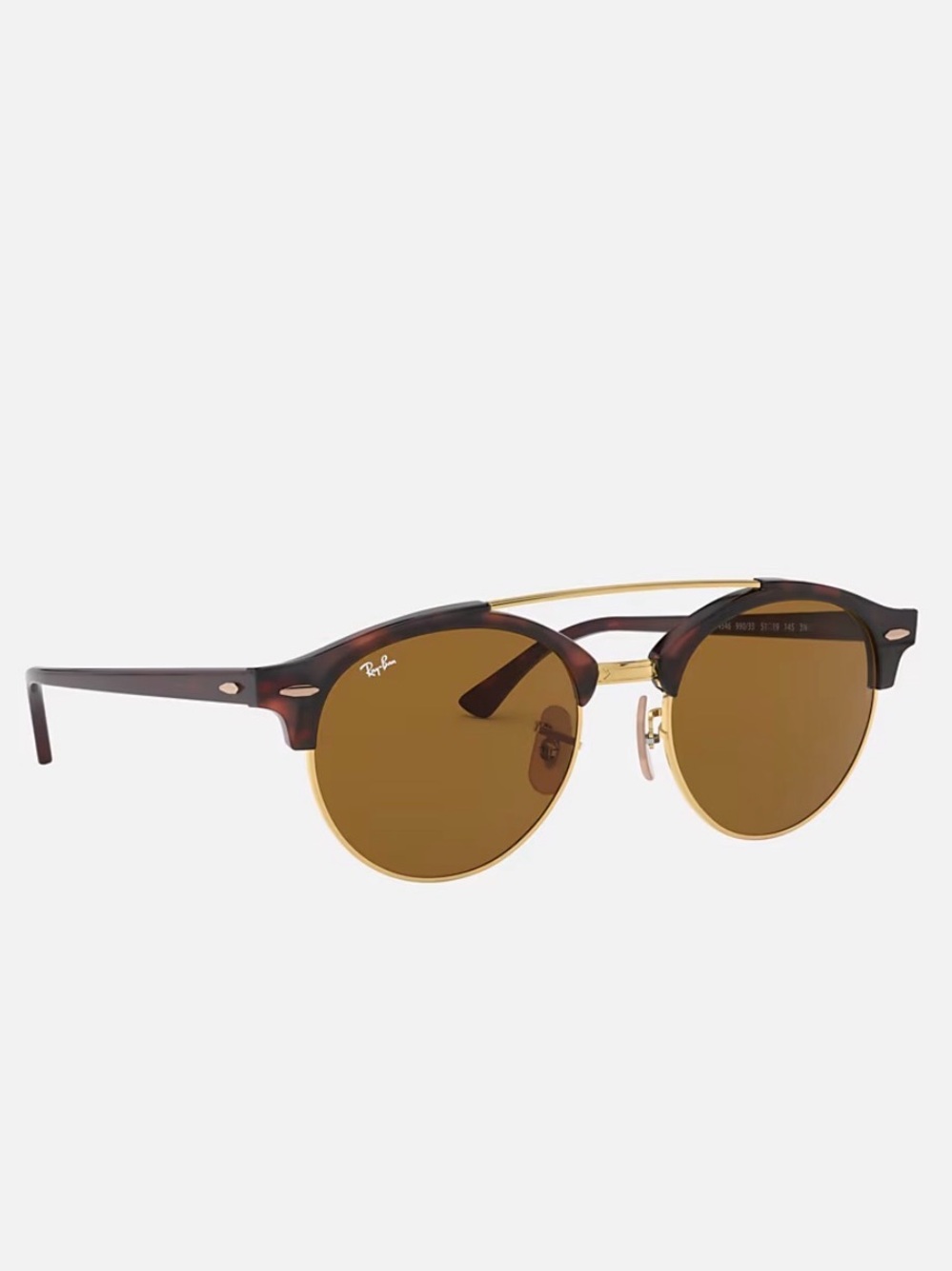 RAY-BAN Clubround Double Bridge Tortoise & Gold Sunglasses - Picture 2 of 10
